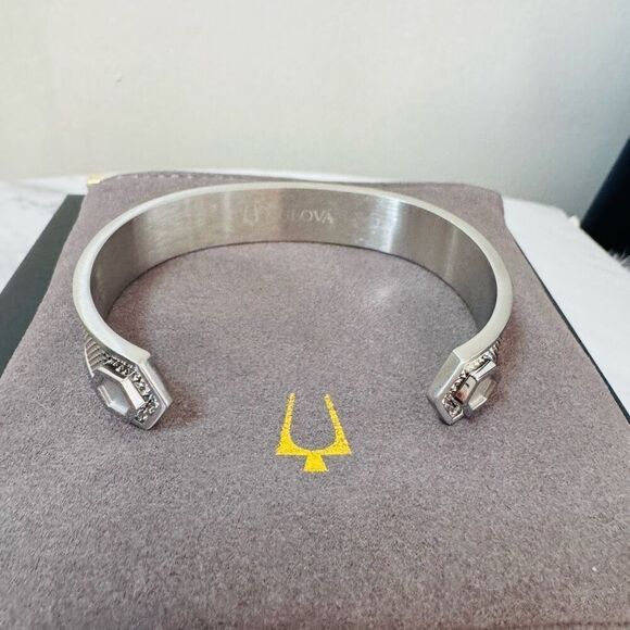 Bulova Precisionist Open Cuff Bracelet, Knurled Texture Design, Silver, NWT - Picture 6 of 16